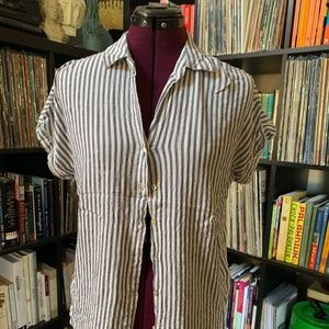 Short sleeve striped button top